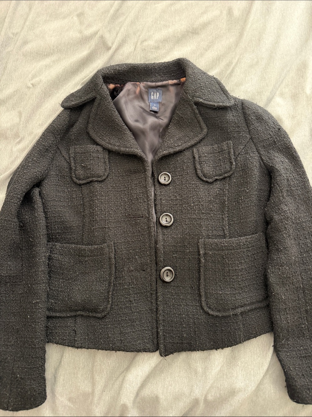 GAP Women's Dark Charcoal Textured Button Blazer